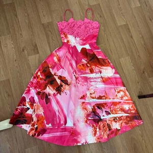 Coast Spitzenmieder Organza Rock Midikleid, rosa geblümt/abstrakt, neu mit Etikett - Bild 1 von 7