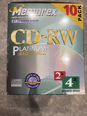 全新 Memorex CD-RW 白金 650MB 74 分钟 CD-RW 高品质可录制 CD 包 — 第 1/4 张图片