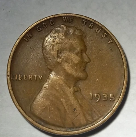 Vintage Lincoln one cent1935 Wheat Penny No Mint Mark Multiple Errors circulated Cover