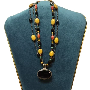 BARSE 925 SILVER & STONE NECKLACE 2 Sided Pendant Onyx/Silver Birds - Picture 1 of 9