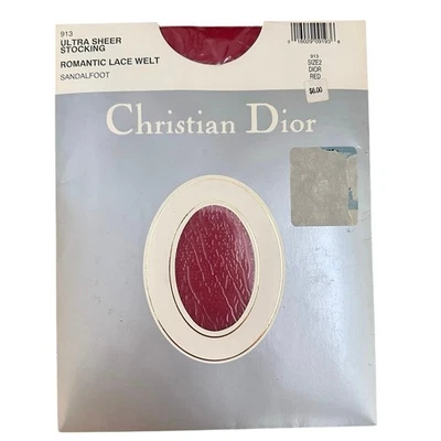Medias vintage Christian Dior ultra transparentes rojas románticas ribete de encaje talla 2 EE. UU. Foto 1 de 3