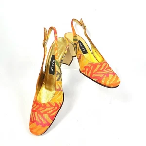 Bally Women 34.5 (4US) Erbina Orange Textured Fabric Leather Slingback Heels - Picture 1 of 14
