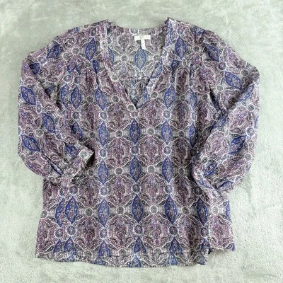 Joie Top Mujer XS Azul Púrpura Estampado Mezcla de Seda Transparente Ropa de Trabajo Geométrica Foto 1 de 4