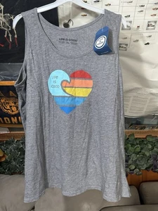 Neu mit Etikett Life is Good luftiges sauberes Damen-Tanktop Strand Herz Grafik Gr. XL - Bild 1 von 5