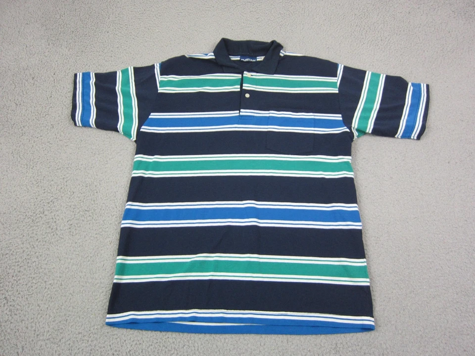Vintage Puritan Polo Shirt Adult Medium Blue Striped Golf Disco 80s Mens - Image 1 of 4