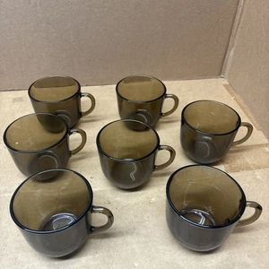Vintage Smoke Glass Coffee Tea Espresso Cups VERECO France Service for 7 - Picture 1 of 7