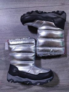 Lands End Stiefel Mädchen Größe 12 Silber Thermo Winter Schneestiefel Kinder - Bild 1 von 8