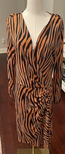 Vestido Vaina Diane Von Furstenberg Naranja Rayas Manga Larga Cuello en V Grande - Imagen 1 de 8
