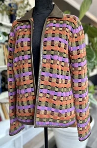 Sigrid Olsen open cardigan sweater jacket with leather trim Sz M - Picture 1 of 8