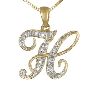 LETTER "H" SCRIPT DIAMOND INITIAL 14K YELLOW GOLD REGULAR SIZE - Picture 1 of 1