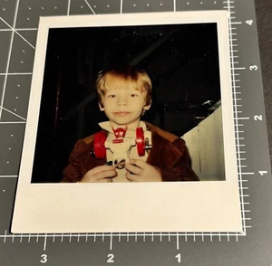 1980s Boy w/ Microtron MICRONAUTS Toy ROBOT Figure Vintage Polaroid PHOTO - Picture 1 of 3