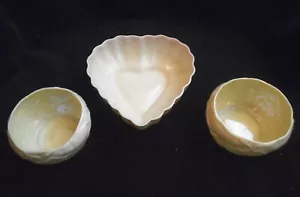 3 Vintage Irish Belleek Nuss Bonboniere Herzschalen grün 5. Mark 1955 - 1965 - Bild 1 von 10