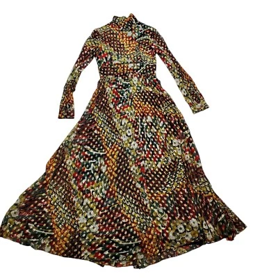 De Colección Hecho a Mano Gasa Forrado Manga Larga Cuello Multicolor Margaritas Hilo Dorado XS Foto 1 de 4