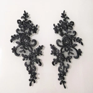 1Pair Embroidered Flower Lace Applique Motif Trim Wedding Dress Sewing Crafts - Picture 1 of 28