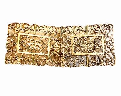 Hebilla de cinturón de metal años 80 de colección retro tono dorado desplazamiento trabajo clip de 2 piezas Foto 1 de 4