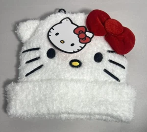 Hello Kitty Sanrio Beanie weiß rot Samt Schleife Einheitsgröße passt den meisten Damen - Bild 1 von 6