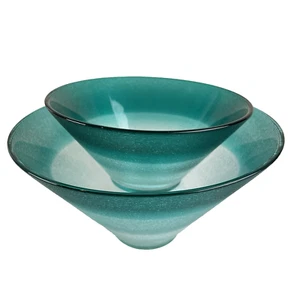RAR Paar Vintage Crystalex Jiří Suhájek Tschechisch Blau-Grün Kunst Glas Schalen 1985 - Bild 1 von 15