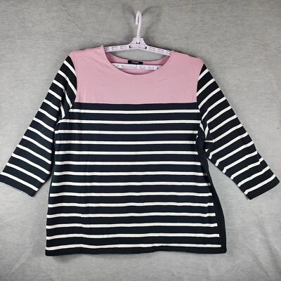 CHAPS Woman Top 2X Black White Strips Lavender Upper Chest Stretch Soft EUC - Image 1 of 4
