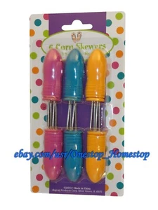 6 pc., Corn on the Cob Holders Fork Prongs Hot Server BBQ Skewer Mixed Colors - Picture 1 of 3