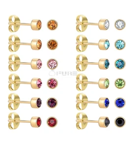 4mm 18K Gold Plated Surgical Steel Cubic Zirconia Round Cartilage Stud Earrings - Picture 1 of 74