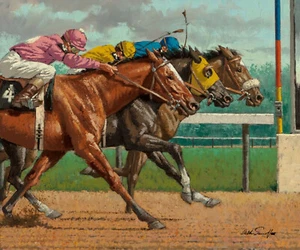 Arthur Sarnoff - Horse Race Photo Finish 1950s Signed - 17" x 22" Fine Art Print - Picture 1 of 1