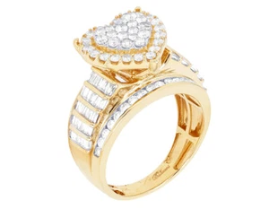Baguette 1 1/2 CT Real Diamond Heart Cluster Engagement / Wedding Ring 13MM S... - Picture 1 of 6