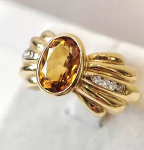 ANELLO Vintage in Oro Giallo 18 kt, Diamanti e pietra naturale Topazio, 7.4 Gr - Foto 1 di 12