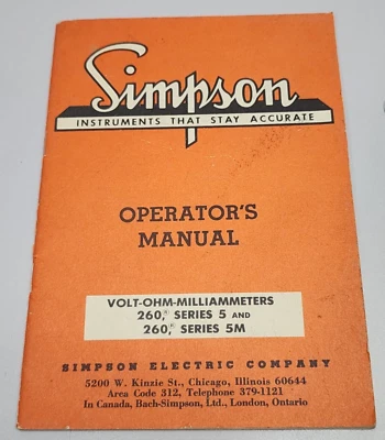 Simpson Operator's Manual Volt-Ohm-Milliammeter Model 260 SERIES 5 & 5M (1966) - Image 1 of 3