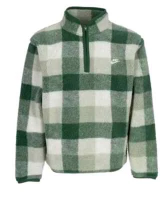 Nike Sherpa 1/2 Zip Pullover Jacket Mens Size Green Plaid FZ0896-323 - Image 1 of 2