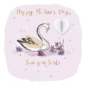 Tarjeta Feliz Día de la Madre Love You Loads Reina Cisne con Corazón de Panal Desplegable - Imagen 1 de 2