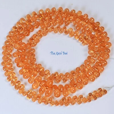 75CT Gem Orange Spessartite Mandarin Garnet Smooth Teardrop Briolette Bead 16" - Image 1 of 4