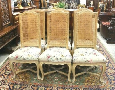 Set of 6 French Louis XV Oak Dining Chairs | Rush Back w. New Upholstered Seats - Image 1 of 4