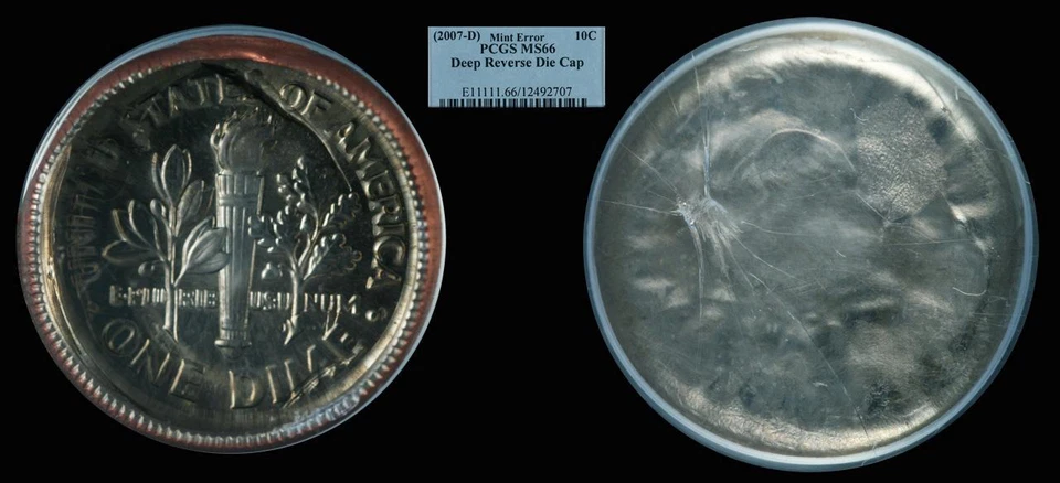2007-D 10C PCGS MS66 Deep Reverse Die Cap (Roosevelt Dime Mint Error) - Image 1 of 1