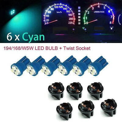 6x T10 168 194 LED instrument Panel Dash Light Bulb 1/2" Twist Lock Socket Cyan - Image 1 of 4