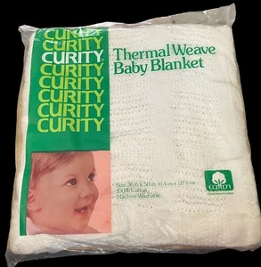 Curity Vintage Sealed Baby Thermal Weave 100% Cotton Blanket  36” X 50” 80s Rare - Picture 1 of 10