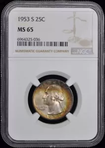 1953-S Washington Quarter 25C NGC MS65 Great Toning - Picture 1 of 4