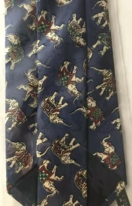 FLORENZ - Blue/white/green/red 100% silk Indian elephant pattern neck tie - Picture 1 of 3
