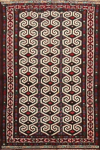 Ivory Geometric Wool Balouch Afghan Oriental Rug 3x4 ft Handmade Foyer Carpet - Picture 1 of 12