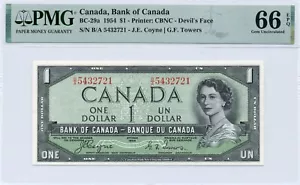 1954 $1 DEVIL'S FACE Bank of Canada BC-29a B/A - PMG Gem UNC 66 EPQ - Picture 1 of 2