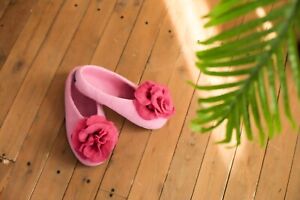 Women's Kyrgyz Felt Slippers Pink Flower 100% Merino Wool Handmade Comfy US 5-12