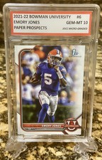 EMORY JONES 2021-22 1ST BOWMAN UNIVERSITY GEM-MINT 10 ROOKIE CARD! W/H COA!