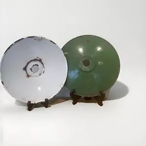 2 Abat-jour Vert Métal Émail Vintage Industriel - Picture 1 of 5