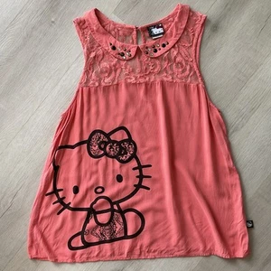 Sanrio Hello Kitty Vintage Y2K Tunica Peter Pan Collare Tank L - Foto 1 di 11