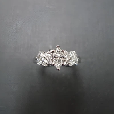 Anillo de oro blanco sólido de 14k para mujer de 0,60 quilates corte marquesa semi montura Foto 1 de 4