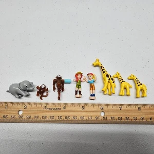 Set Figurine Vintage Polly Pocket JUNGLE PETS - Giraffa Scimmia Elefante Ragazza 2000 - Foto 1 di 6