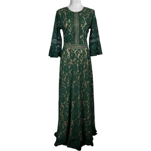 NUEVO Maxi Vestido de Encaje Verde Esmeralda Talla M Desnudo Forrado Victoriano Eduardiano - Imagen 1 de 17