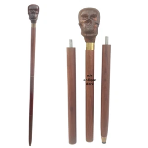 Holz Totenkopf Gehstock stabil komplett geschnitzt Stock Geschenk Männer, Frauen Wohndeko - Bild 1 von 5