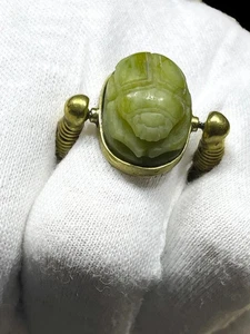 Authentic Ancient Egyptian Antiquities Copper scarab Ring With Gemstone Egypt BC - Picture 1 of 8