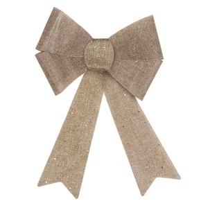 Northlight 16" LED Gold Glitter Burlap Bow Christmas Decor Color Changing Lights - Imagen 1 de 4