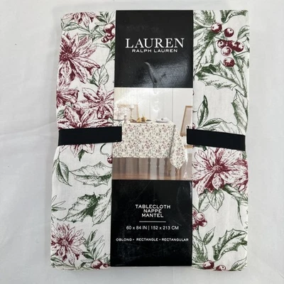 Lauren Ralph Lauren Tablecloth Holly Mistletoe Red Poinsettia Christmas 60 x 84 - Image 1 of 4